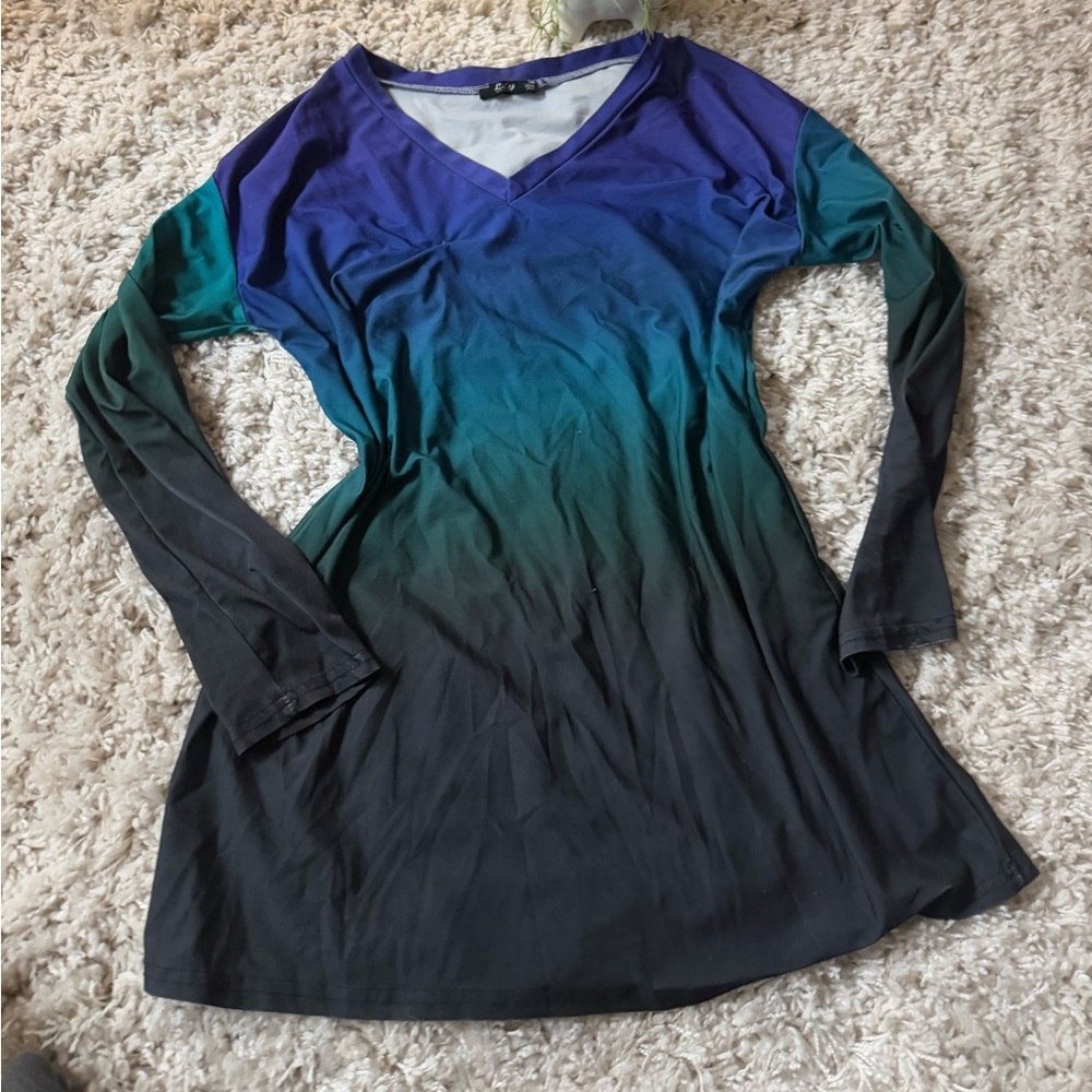 Unique, vintage tie-dye, colorful, Blue and black ombre dress